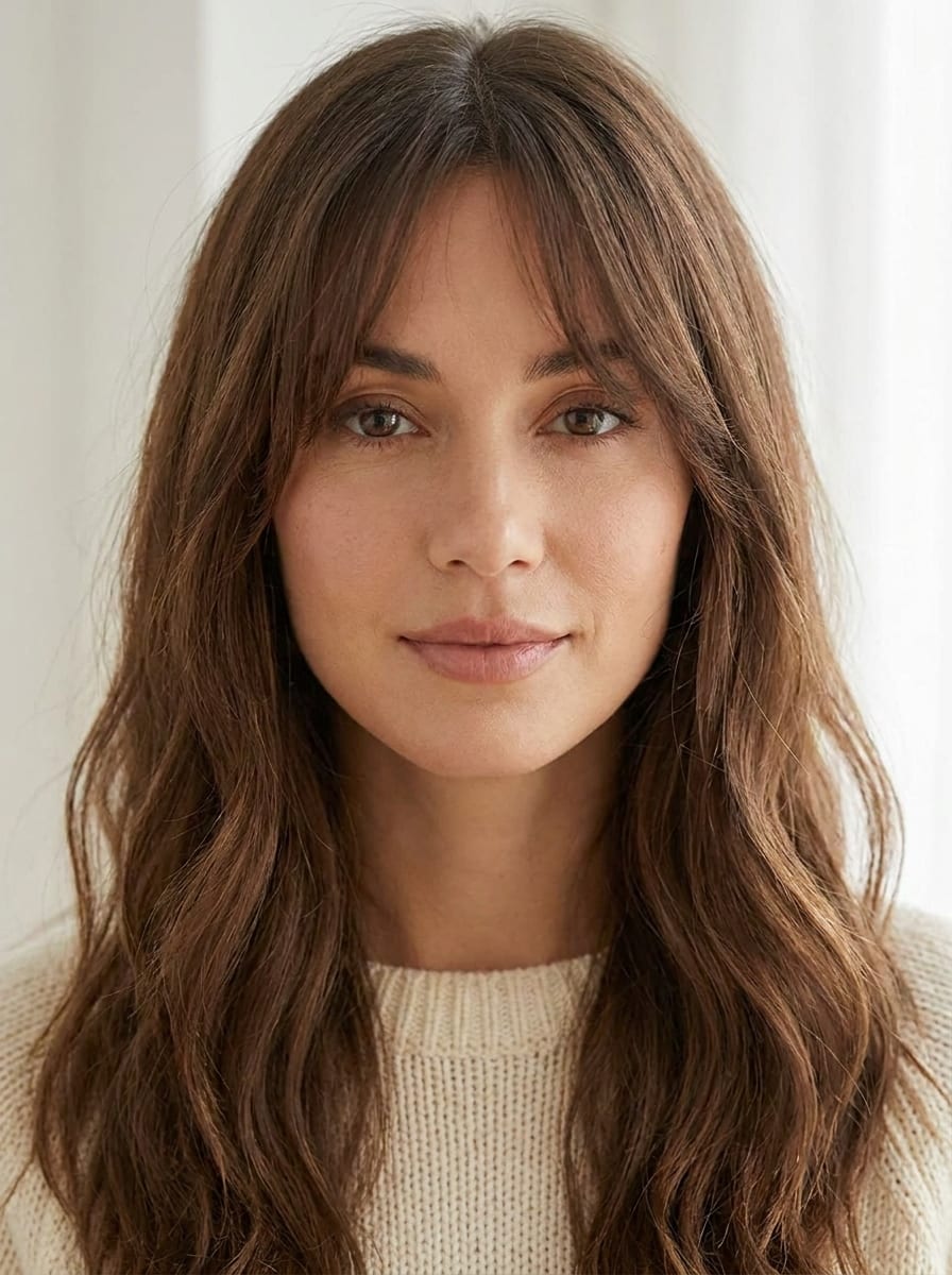 Lange Haare mit Pony und Mittelscheitel-Effekt - Lange Haare mit Pony